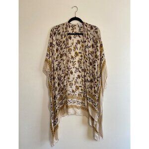 Time & Tru Floral Brown & Yellow Boho Kimono Wrap Lightweight Size S-M